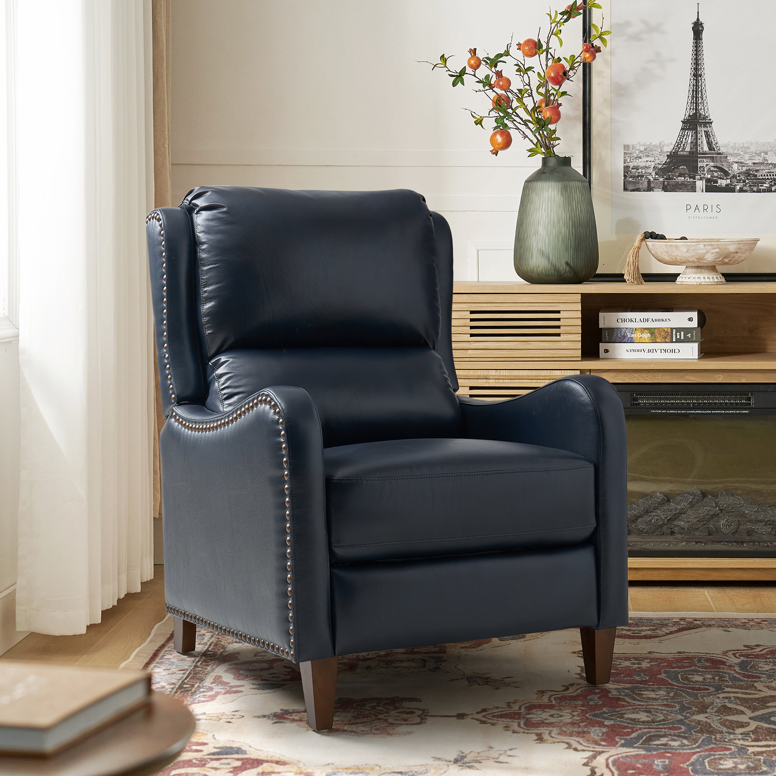 Beecher 29" Genuine Leather Manual Recliner, Navy