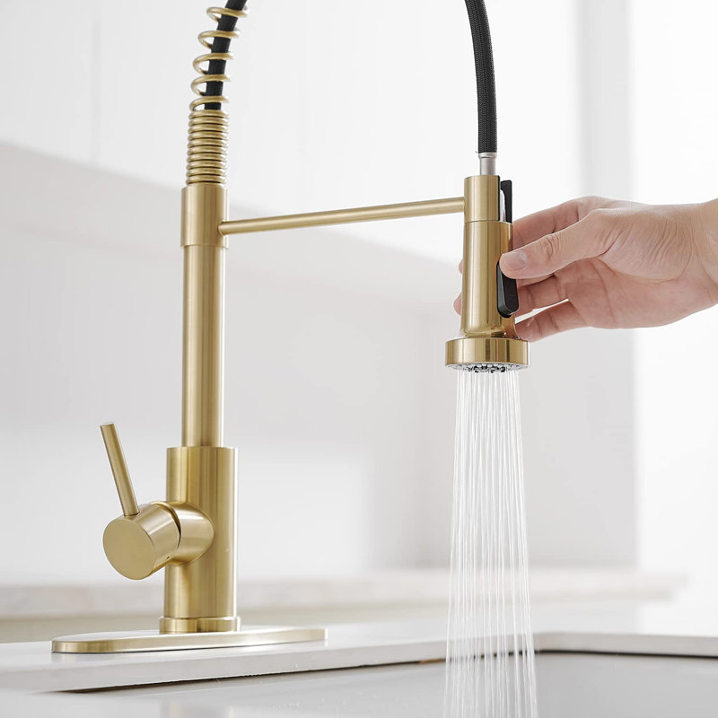 Robinet de cuisine avec douchette extractible, Or