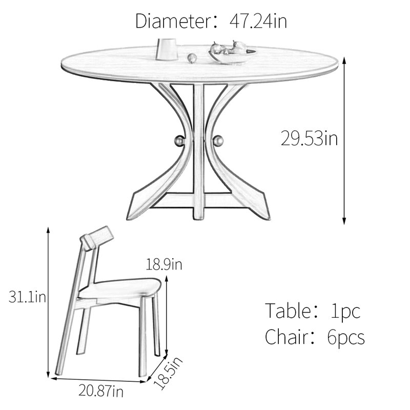 Ensemble de table de salle à manger rond en pierre frittée minimaliste, H 29,53 po x L 47,24 po x l 47,24 po