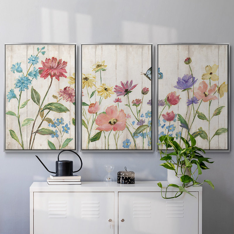 " Wildflower Flutter On " 3 - Pieces, 40" H x 78" W x 2" D, Silver