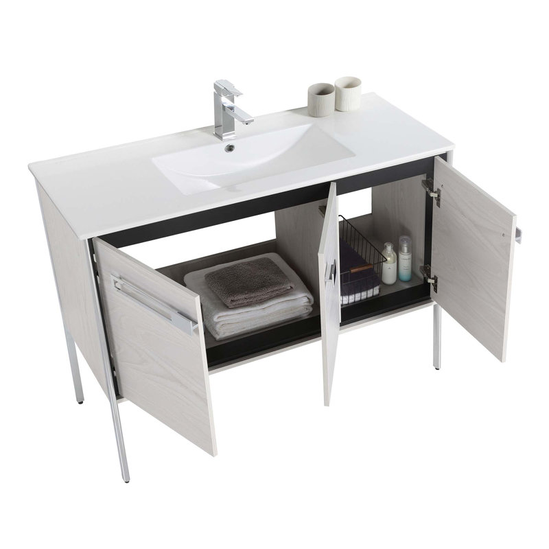 Meuble-lavabo simple 42 po, Chrome poli, Chêne gris doux