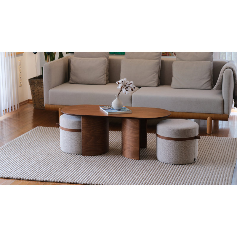 Kangaroo Solid Wood Coffee Table, Light Walnut, Gray