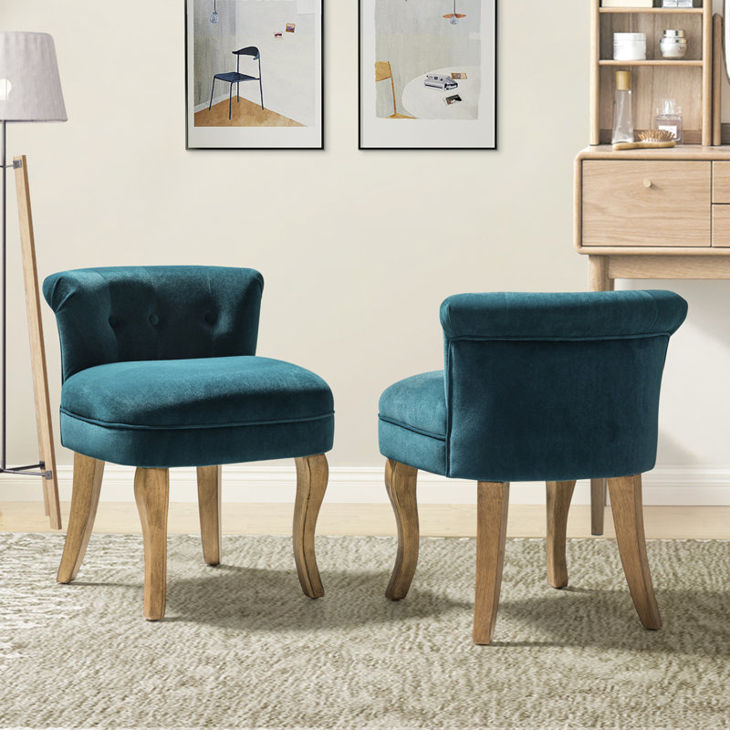 Modern Tufted Velvet Side Chair with Solid Wood Legs, Teal