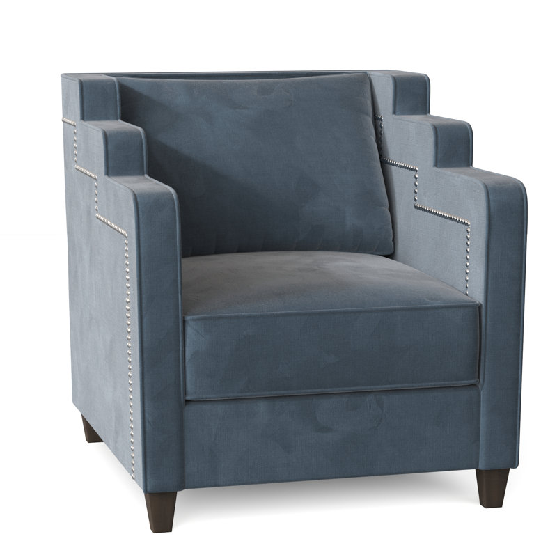 Fauteuil large Abbey, Velours performance Bella Ocean, Brun acajou