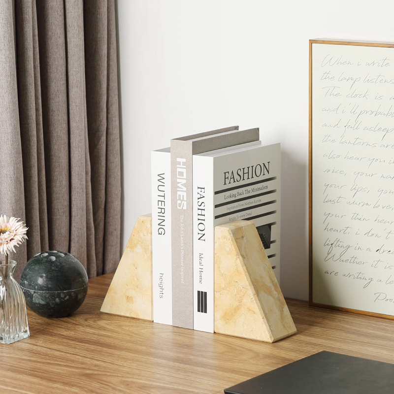 Serre-livres en marbre (ensemble de 2), H 2,54 po x l 5,93 po x P 3,98 po, Beige, jaune
