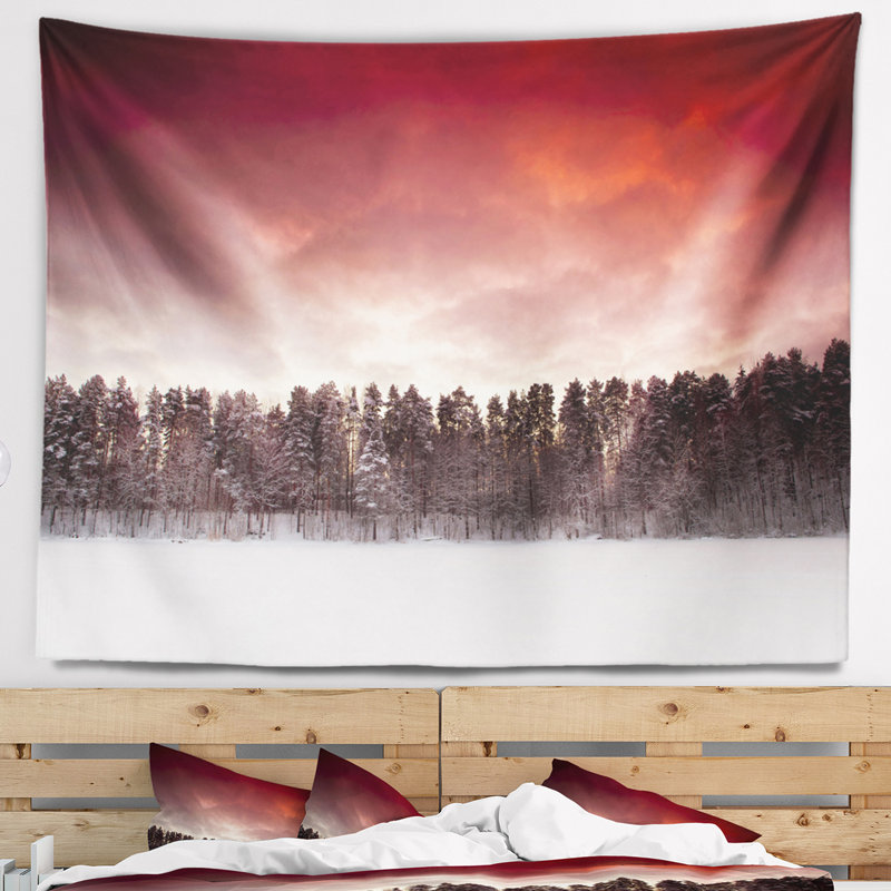 Photographie de paysage coucher de soleil sur la tapisserie du lac gelé, H 32 po x l 39 po