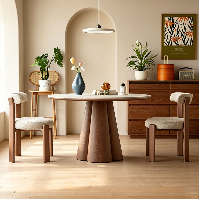 Table de salle à manger ronde de style milieu du siècle, 29.5" H x 47.2" W x 47.2" D, 7