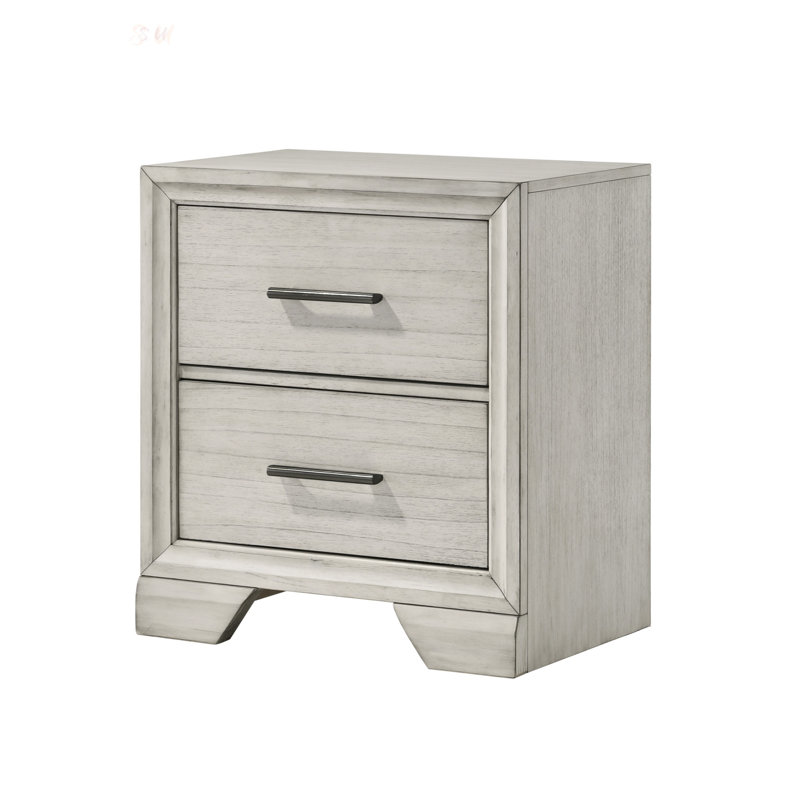 Table de chevet en bois massif de style contemporain avec deux tiroirs de rangement, parfaite pour les chambres à coucher modernes et une organisation efficace.