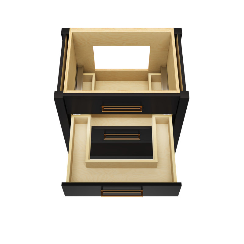 Kiawah Three-Drawer Single Bath Vanity, Noir, Satin Gold, 30"