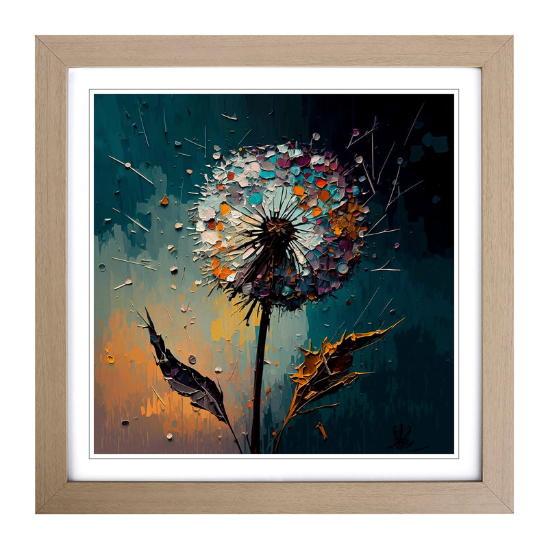 Dandelion Palette Knife Painting - Single Picture Frame Print on Wood, Oak