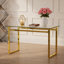 Table de salle à manger 51 "moderne en verre rectangulaire minimaliste pour 4 à 6 personnes avec plateau en verre trempé de 0,31" et pieds en métal chromé doré, bureau de table d'écriture, pour la cuisine, le salon et la salle à manger (0 dégât)-1184582742