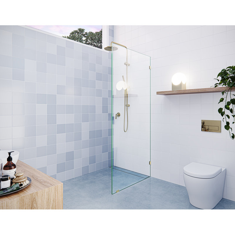 Vela 29 in. x 78 in. Fully Frameless Single Fixed Shower Panel, Polished Brass