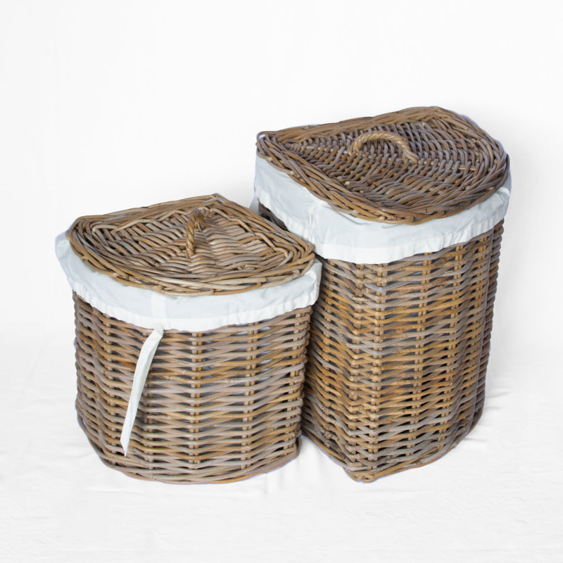 Paniers à linge en rotin avec couvercle et sac intérieur - M