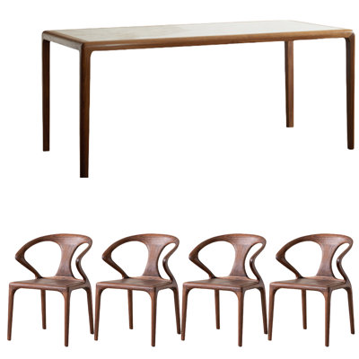 Black Walnut Slate Dining Table Set
