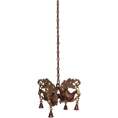 12" Handmade Brass Peacock Hanging Bells Wall Decor - Traditional Indian Spiritual Chimes with Lacquer Finish - Artisan Crafted Metal Home Accent
