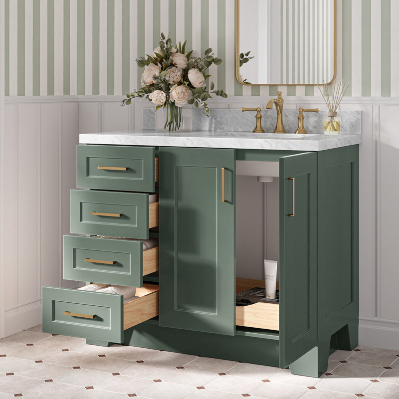 ARIEL TAYLOR 43 IN RIGHT OFFSET RECTANGLE SINK VANITY, Rectangle, Right, Vintage Green