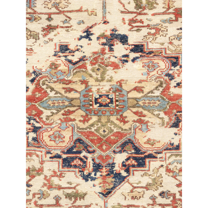 Oriental Hand-Knotted Wool Ivory/Navy/Light Blue Area Rug, Runner 2'7" x 20'6"