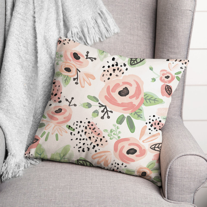 Blush Floral 18x18 Spun Polyester Square Throw Pillow