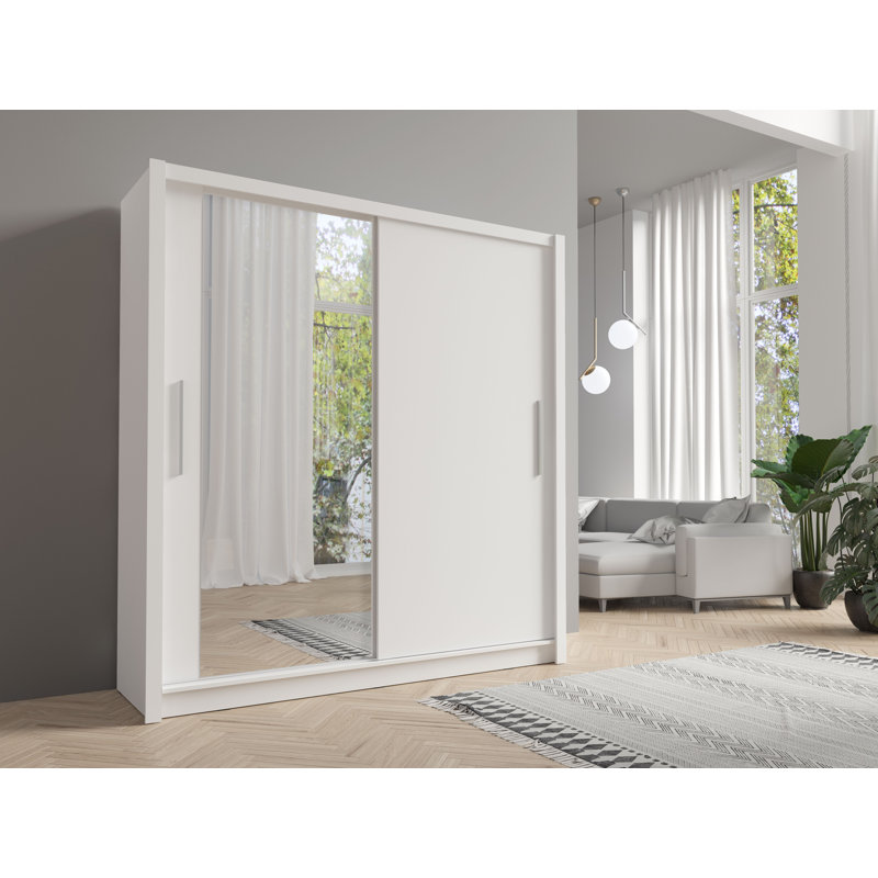 Anzlee 2 Door Laminate Wardrobe, Black, 215cm H x 185cm W x 62cm D