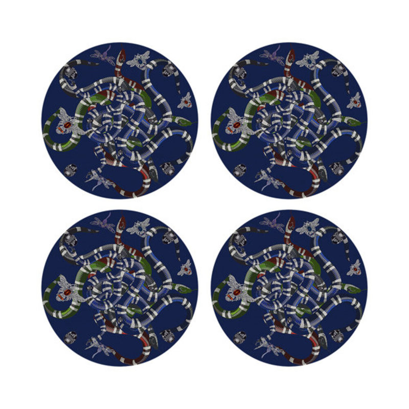 Ouroboros Vegan Leather Round Pebble Placemat, Blue