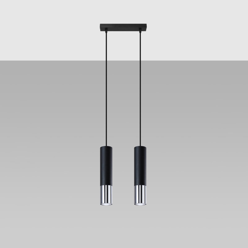Cylinder pendant light 2-light Guizar, Black/Copper