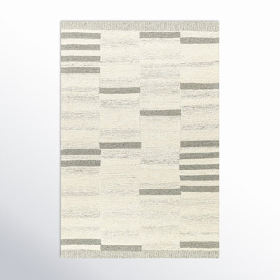 Donavan Striped Hand Tufted Wool Area Rug in Ivory/Gray