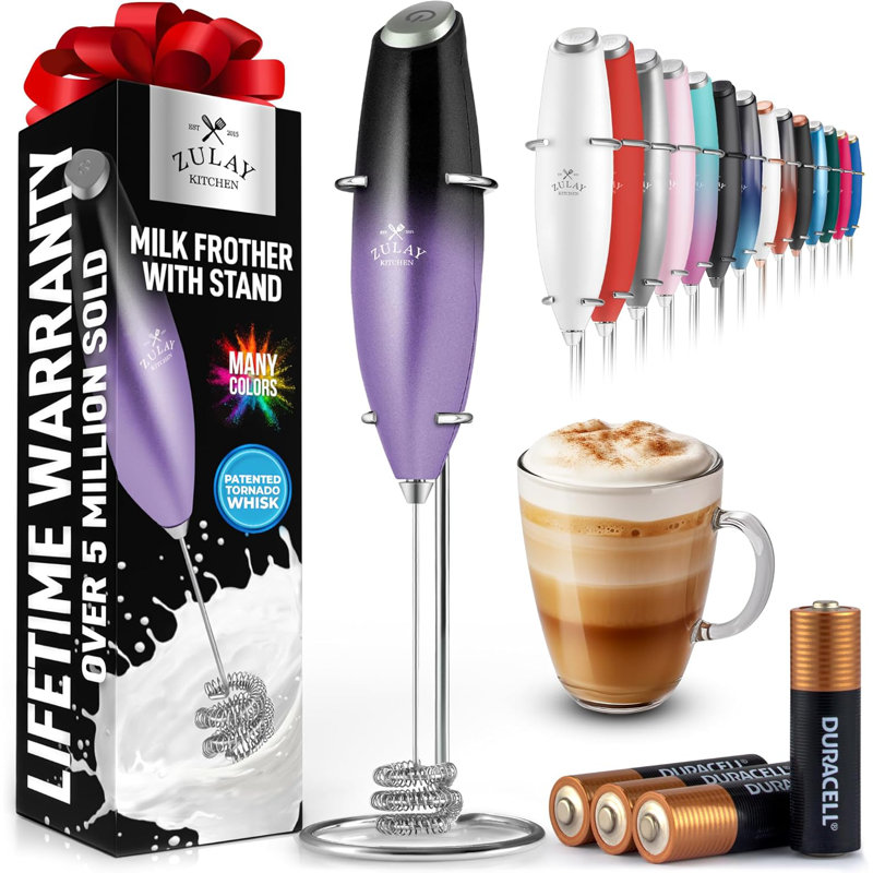 Mousseur à lait Zulay Kitchen Tornado avec 4 piles Duracell Aa, Mauve