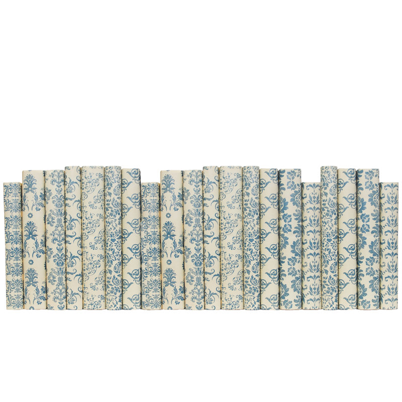 Livres décoratifs - Livres en papier damassé bleu crème - Livres au pied, Blue Cream