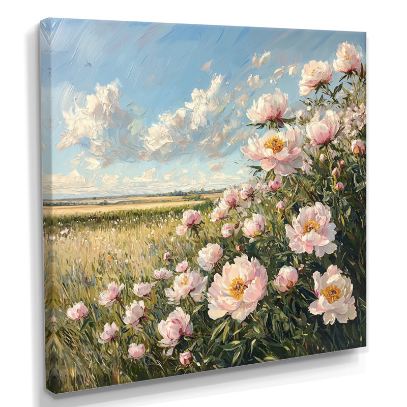 Pivoines à la ferme Edge IV - Pivoines, art mural de salon, H 16 po x l 16 po, Toile tendue, Ne s’applique pas