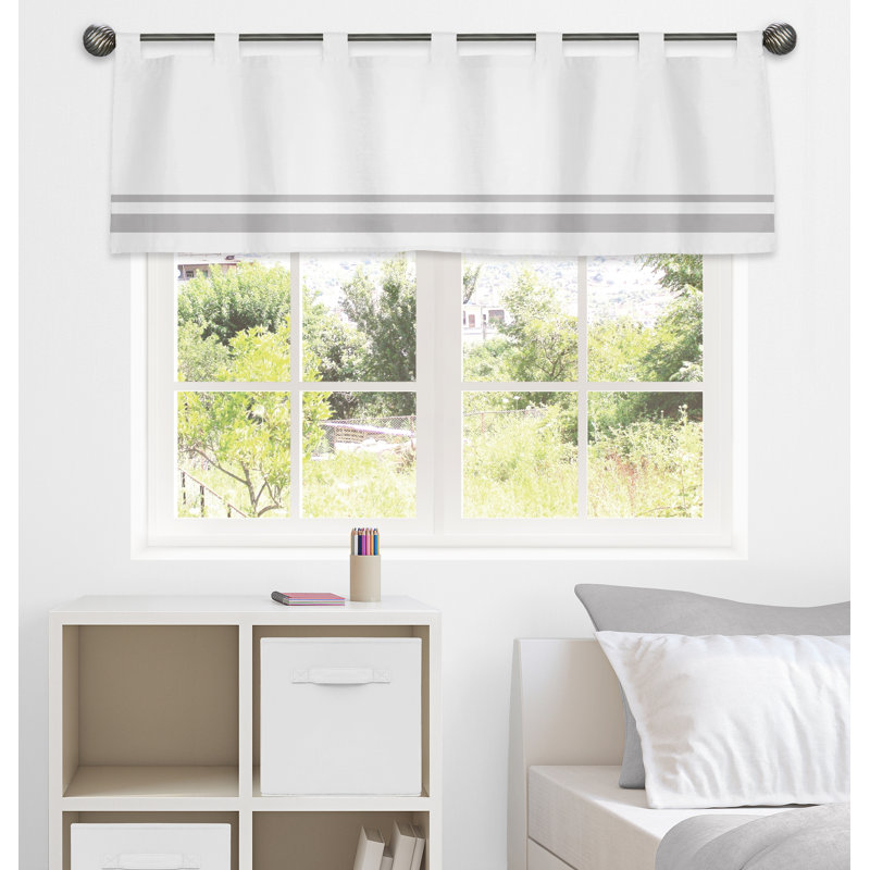White and Gray Cotton Tab Top Window Valance