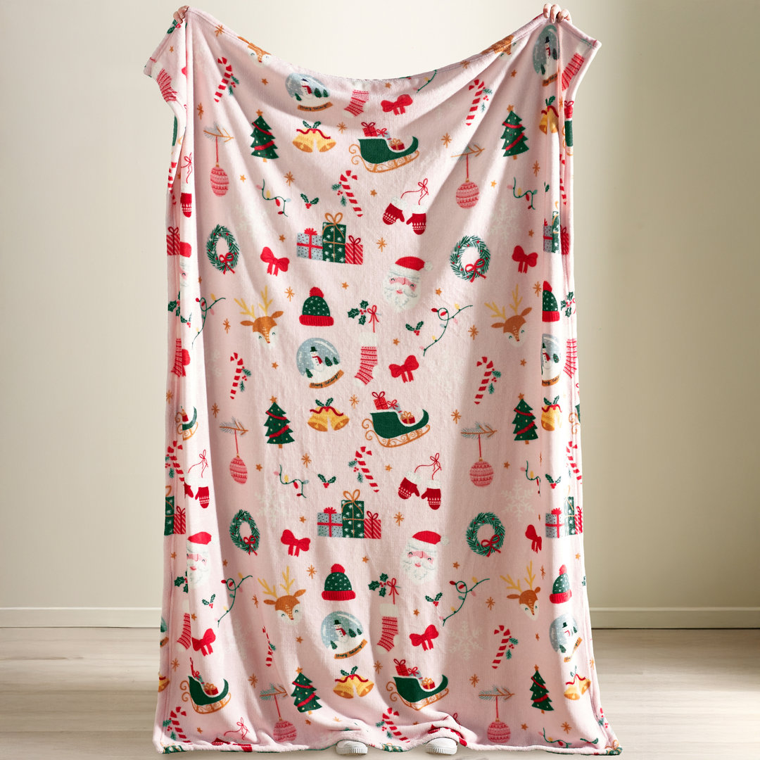 Catherine Lansfield Christmas Happy Holidays 130x170cm Blanket Throw Pink - Image 6