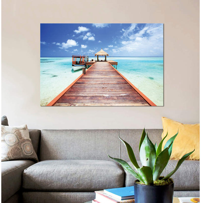 «Pier To Tropical Sea In The Maldives» par Matteo Colombo, impression sur toile, H 40 po x l 60 po x P 1,5 po, Toile tendue