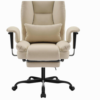 Office Chair PU Leather Computer Chair with Lumbar Support and High Backrest, Ergonomic Desk Chair with Liftable Headrest