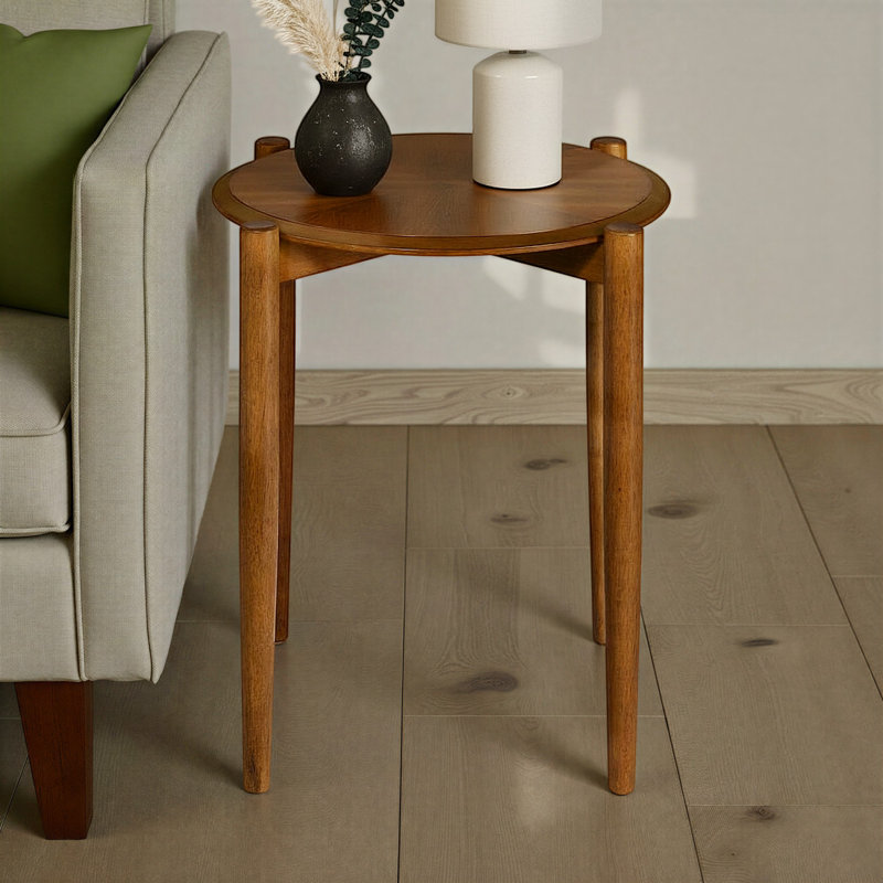 Vaenfila Round Wood Mid-Century Modern End Table, Cinnamon