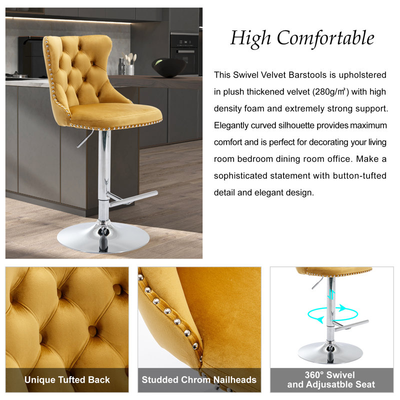 Kalinka 360° Swivel Adjustable Velvet Barstools