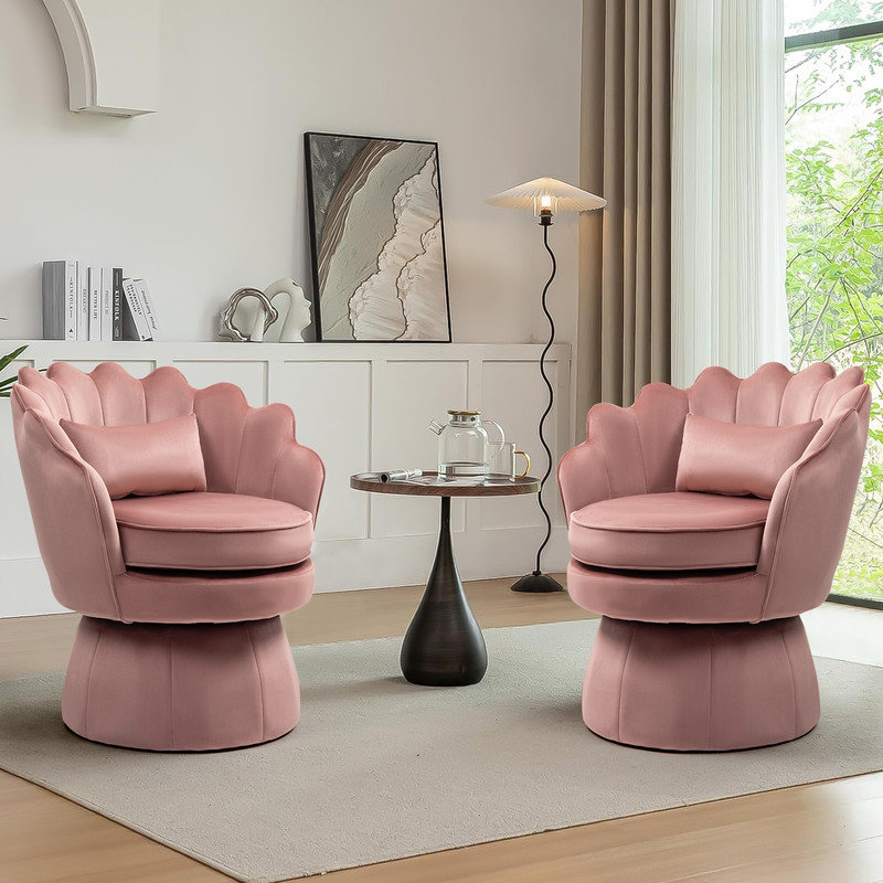 Upholstered Velvet Swivel Barrel Accent Chair, Pink Velvet
