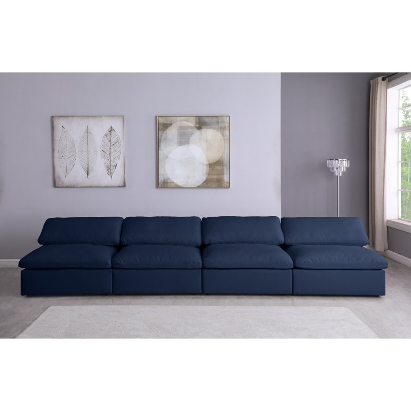 Burrows Upholstered Sofa, Navy Linen Textured Fabric, 32" H x 156" W x 40" D
