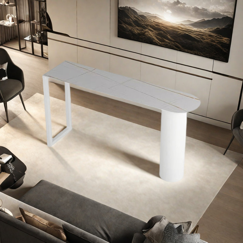 Table de bar simple et élégante pour un usage domestique, Blanc, H 41,3 po x L 70,8 po x l 15,7 po, Blanc