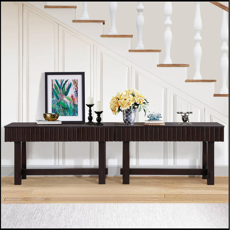 Console cannelée de 52 pouces de style Mid Century Farmhouse avec rangement, pieds en bois massif pour le vestibule et le salon