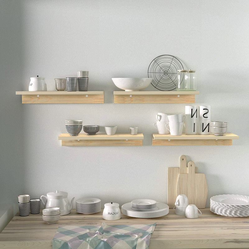 Hopewell 2 Piece Pine Solid Wood Picture Ledge Wall Shelf, Natural