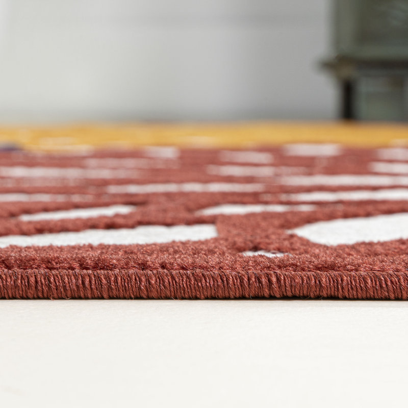 Rheanon Floral High-Low Cream/Red/Blue Indoor/Outdoor Rug, Runner 2'3" x 8'