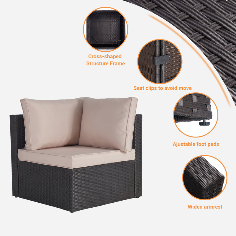 Wicker 6 - Person Patio Conversation Set with Cushions, Brown, Sand