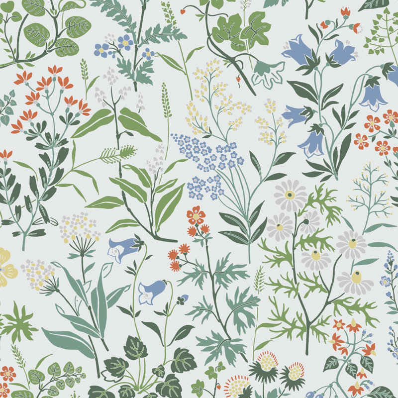 Papier peint Borastapeter Flora, Vert / blanc / bleu