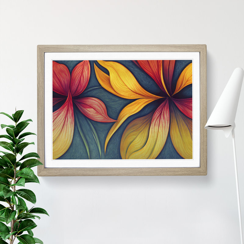 Ingenious Modern Flowers Abstract - Single Picture Frame Print, 34cm H x 46cm W x 2cm D, Oak