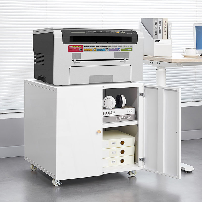 Support d'imprimante en métal avec rangement, table d'imprimante mobile, classeur, armoire de rangement de salon, Blanc