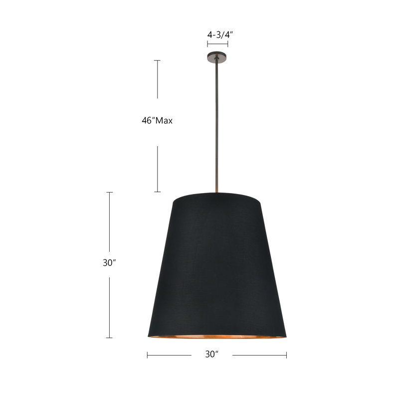 3 - Light Pendant, Black, 76.88" H x 30" W x 30" D, Black