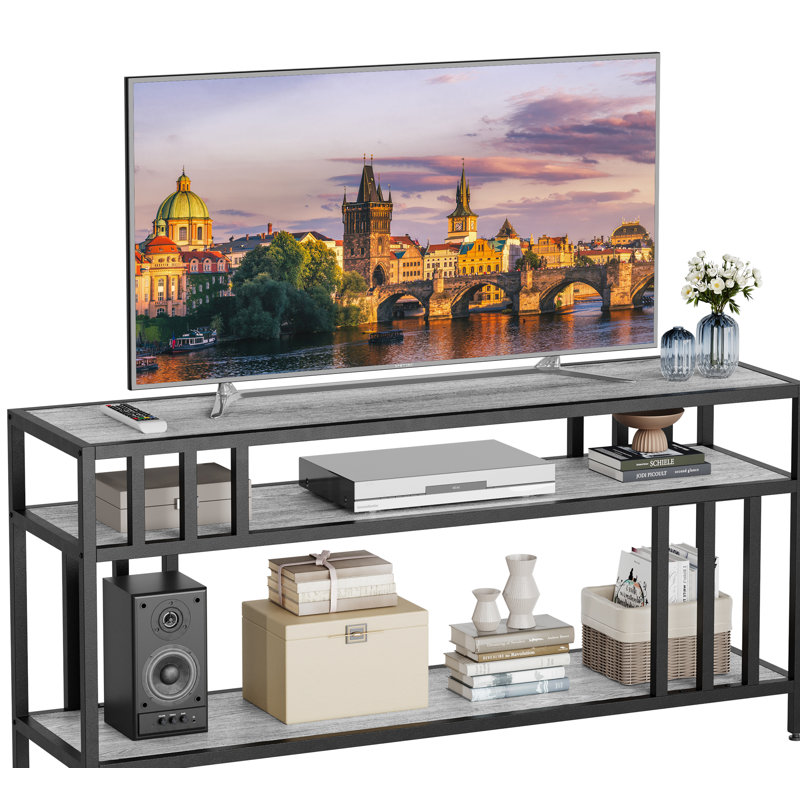 1 meuble télé en bois et fer à trois couches en MDF + fer, 65.80", Gris