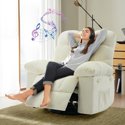 Rocking Recliner Chair, 360° Swivel Rocker Chair, Upholstered Fabric Glider Nursery Chair
