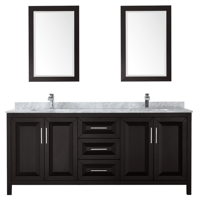 Daria 80'' W Double Vanity, White, Polished Chrome, Carrara Cultured Marble