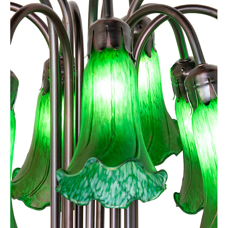24" High Blue/White Tiffany Pond Lily 12 Light Table Lamp, 24", Green